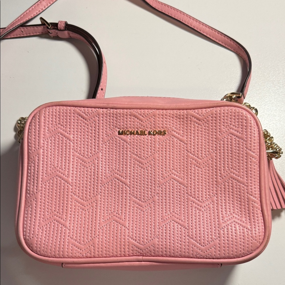 Used Michael Kors Light Pink Quilted Crossbody Bag